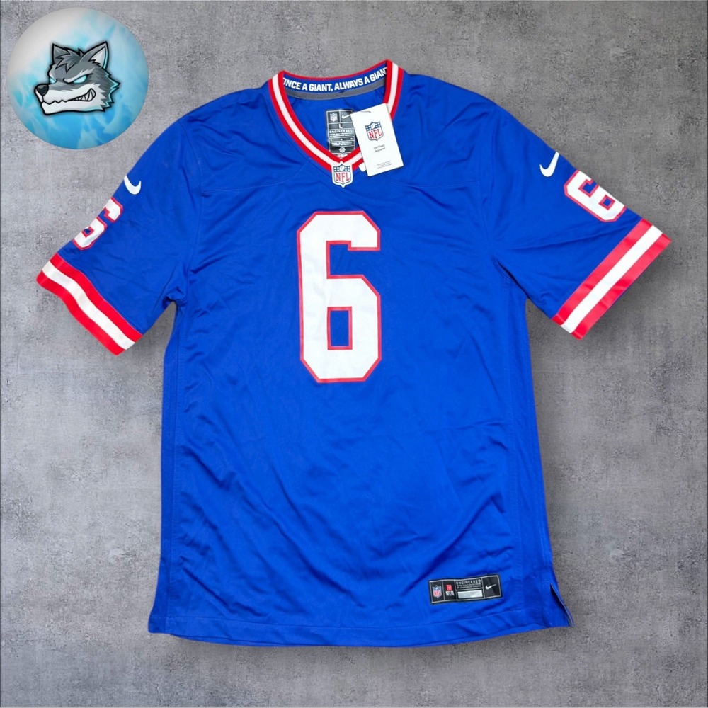 Nike Jaxson Dart 6 New York Giants Mens Large Blue Throwback Game Jersey NWT
